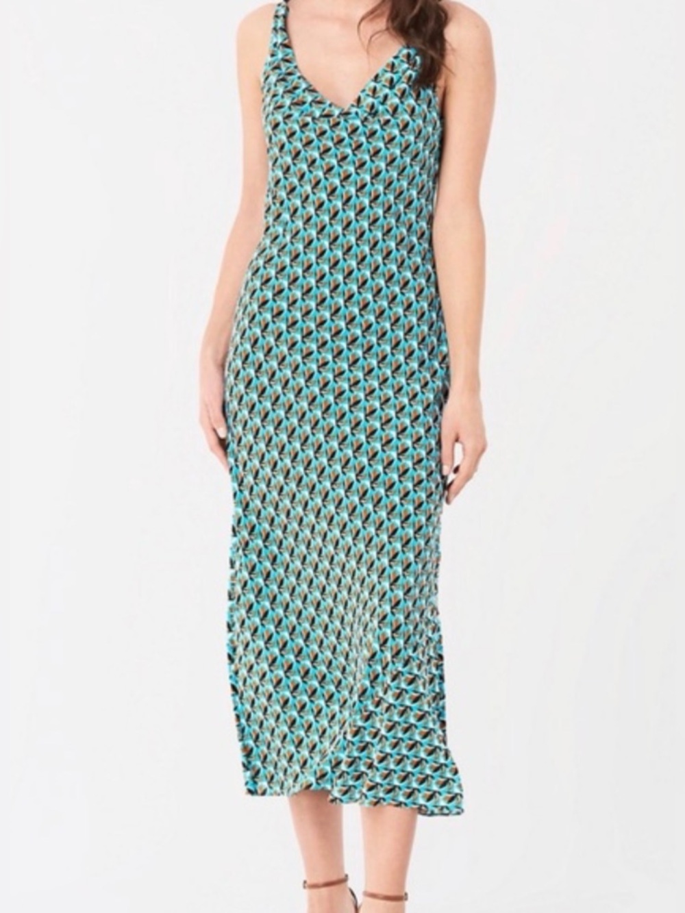 Diane Von Furstenberg Size 8 • Finley Blue Maxi Silk Dress Sleeveless Scoop Neck